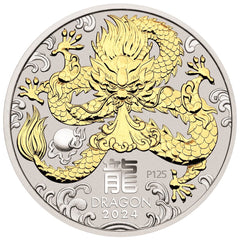 1 oz Silver Coin 2024 $1 Australian Lunar Series III Year of the Dragon Gilded-classypw.com-1