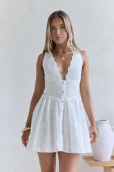 Country Rose Embroidered Mini Dress White