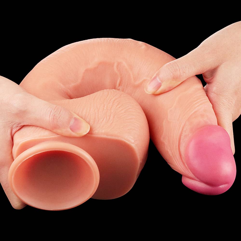 The 12 inches dual density silicone dildo is very flexible and soft