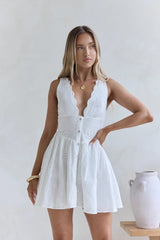 Country Rose Embroidered Mini Dress White