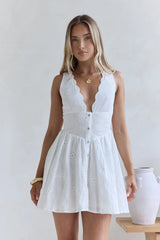 Country Rose Embroidered Mini Dress White